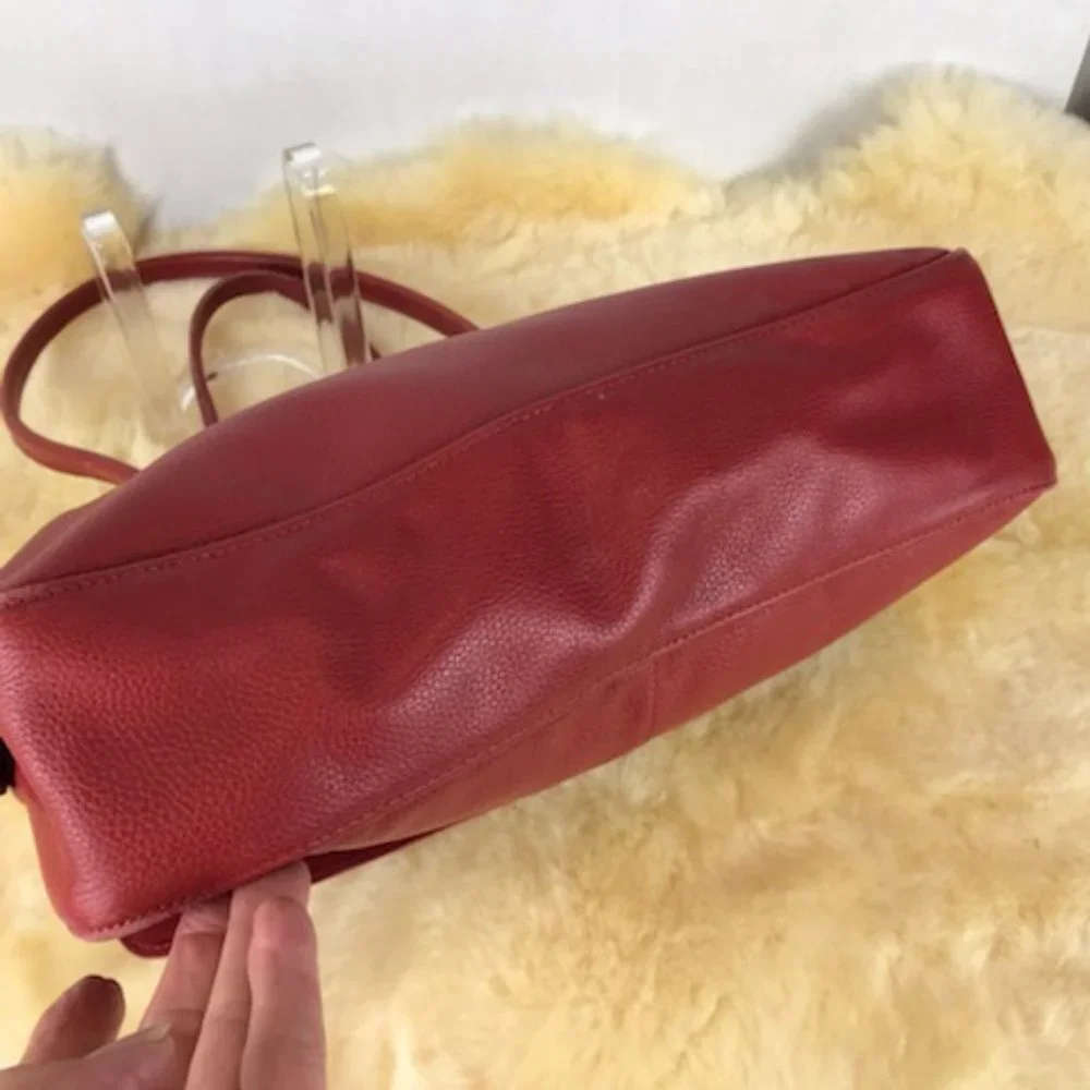 longchamps red pebbled leather satchel bag
